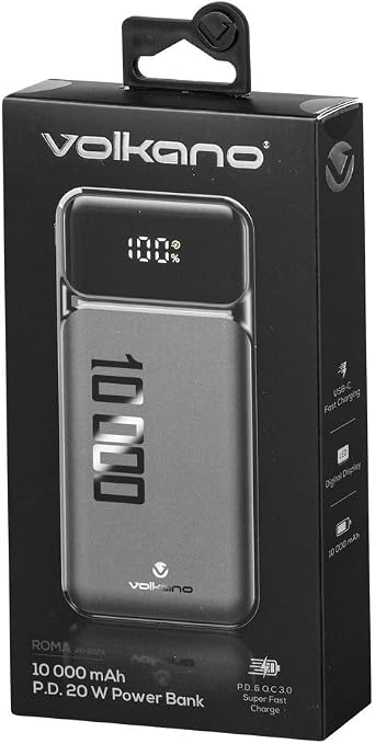 Volkano 10 000mAh Power Bank (Black, Lithium Polymer, Fast Charging)